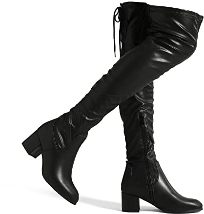 DREAM PAIRS Women's Over The Knee Thigh High Boots,Black/Pu,7.5