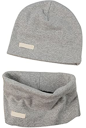 LACOFIA Conjunto de Sombrero y Bufanda de Cuello para bebé ninos y Ninas Gorro de algodón Recien Nacido Sombreros de Punto y pañuelos de Cuello Infantiles Gris Claro 3-7 años