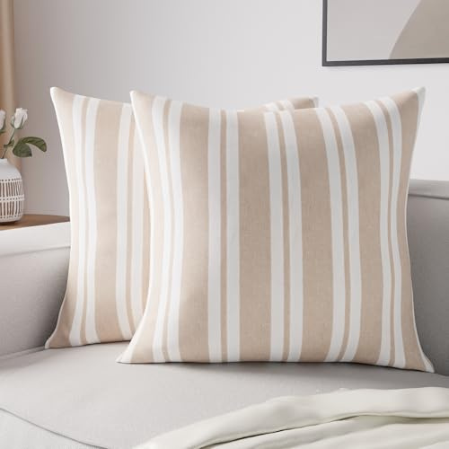 Encasa XO Fundas de Almohada 2 Piezas (40x40 cm) - Franca Franja de Beige - Lona de algodón Suave sin Color Square Funda de cojín Decorativo Colorido para la decoración del hogar