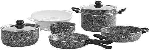 Berger Topfset Light 10tlg. │ Kochtöpfe + Pfannen + Griff Camping Kochgeschirr für Küche, Wohnwagen aus Aluminium, stapelbar, Töpfe Set Topf Kochen Essen Topf Set Camping Topf Camping Topfset