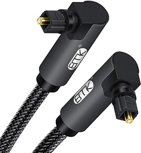 EMK Digital Optisches Kabel Toslink mit 360° & 90° Doppel-Winkelsteckern - 1.5m Grau, Doppelt Geschirmt für Heimkino Soundbar, TV, PS3, PS4