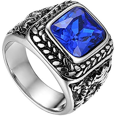 Flongo Herrenring Männer Ringe Daumenring Bandring Siegelring mit Glas Edelstein Silber Rot Schwarz Blau Drache Schnitzerei Klassiker Retro Charm Herren-Accessoires