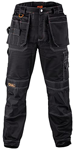 Black Hammer Mens Work Trousers Multi Pockets Cargo Heavy Duty Reinforcing Stress Points Pants and Knee Pad Pockets Workwear