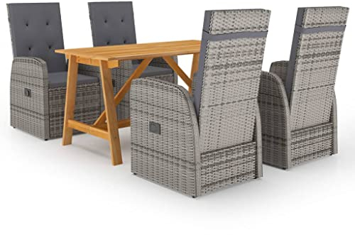 vidaXL Gartenmöbel Set 5-TLG. Gartengarnitur Sitzgruppe Sitzgarnitur Gartenset Gartentisch Gartensessel Esstisch Tisch Stühle Gartenstuhl Grau