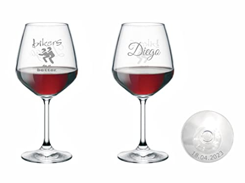 BIKERS DO IT BETTER Bicchiere Vino Personalizzato per Motociclista, Calice Vino Rosso per amanti della moto, 530 ml, Personalizzabile con Nome, Iniziali e Data, Migliore idea regalo. Quantità (1)