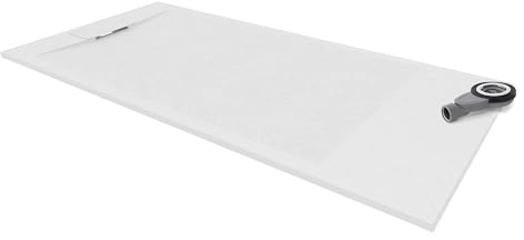 i-flair SMC POLAR Duschwanne 140x90 cm, extra flache und robuste Duschtasse 26MM aus langlebigem SMC mit ANTI-Rutsch-Oberfläche In Schieferoptik/Steinoptik inkl. Ablaufgarnitur mit Deckel - Weiß