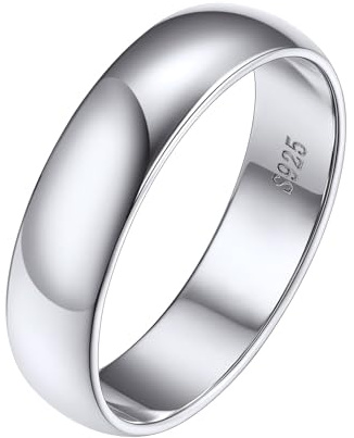 Silvora Anillo Mujer Compromiso Banda Lisa Gruesa Plata 925 5mm Apilable