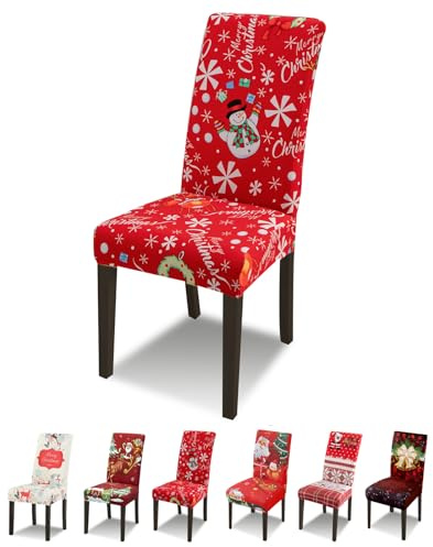 Lydevo Xmas Weihnachtlich Stuhlhussen 4er Set Stretch Stuhlhussen für Esszimmerstühle Stuhlhussen für Schwingstühle Waschbarer Abnehmbarer Stuhlbezug für Weihnachtliche Festival Christmas,Schneemann