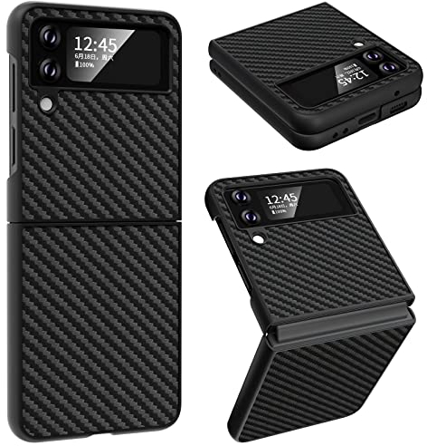 Holidi für Samsung Z Flip 4 Hülle, Handyhülle für Samsung Galaxy Z Flip 4, für Samsung Galaxy Z Flip 4 Folable Carbon Fiber Case Stoßfest Schutzhülle Cover. Schwarz