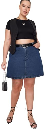 Trendyol Falda de Mezclilla Acampanada para Mujer, Talla Grande, Azul, XXL