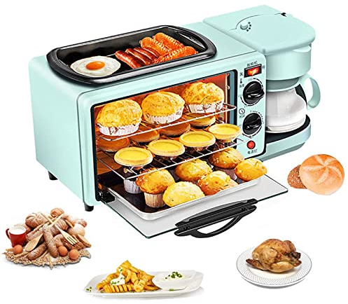Breakfast Station Multifunctional Oven Electric 3 in 1 Household Breakfast Machine with Coffee maker and Griddle for Family Breakfast Afternoon Tea Supper Black ( Color : Blue , Size : Without cover )
