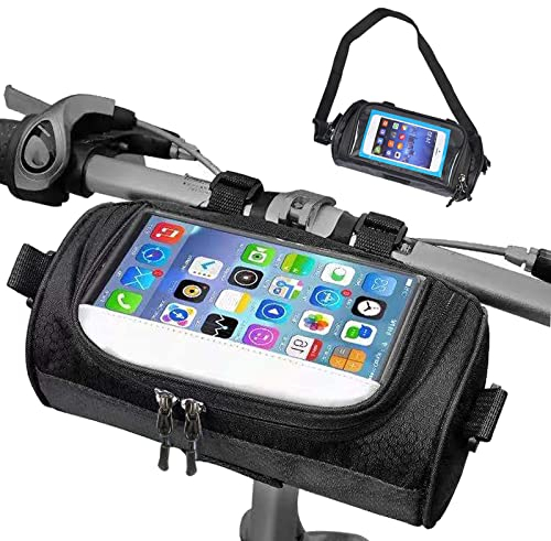 Funmo Fahrradtasche Vorne Lenker, Wasserdichter Fahrradkorb Tasche Umhängetasche Multifunktionale Wasserdicht Fahrradtasche mit Schultergurt mit Touchscreen Einstellbarer für e Bike MTB