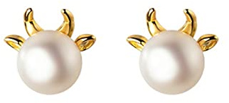 Sudemota Mode Ohrringe Frauen 925 Silber Perlenohrringe Tier Kuh Kleine Ohrringe Damenmode Elegant Party Bankett Ohrringe Schmuck Zierliche Ohrringe (Color : 1 Pair Golden)