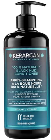 KERARGAN - Balsam med Svart Lera från Döda Havet för Fett Hår - 500ml | Balsam med svart lera reder ut och mjukgör hårlängder utan att tynga ner och hjälper fett hår att kännas balanserat