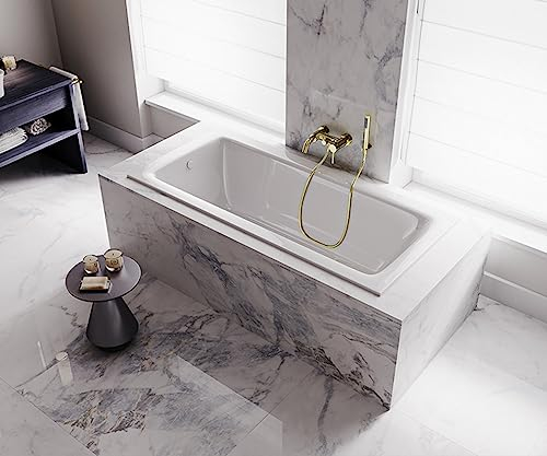 ECOLAM® Badewanne Wanne Rechteck Talia Design Acryl weiß 120x70 cm + Ablaufgarnitur Ab- und Überlauf Automatik Füße Silikon Komplett-Set Wanne