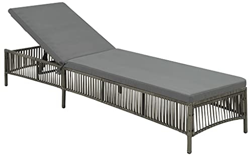 Festnight Polyrattan Sonnenliege Outdoor Liege Gartenliege mit Auflage für Balkon, Garten, Terrasse, Innen- und Außen, Verstellbar Rücklehne Relaxliege Liegestuhl Grau#4
