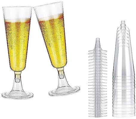 ACONDE 20 copas de champán de plástico, 150 ml, de plástico, reutilizables, para fiestas, bodas
