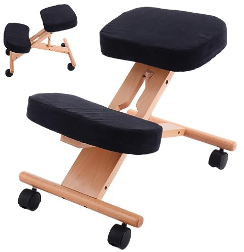 SFAREST Ergonomic Kneeling Chair, 270lbs Load Knee Support Chair with Wheels & Adjustable Height, Home Office Meditation Stool Chair to to Relieve Back Pain & Improve Posture (Black)