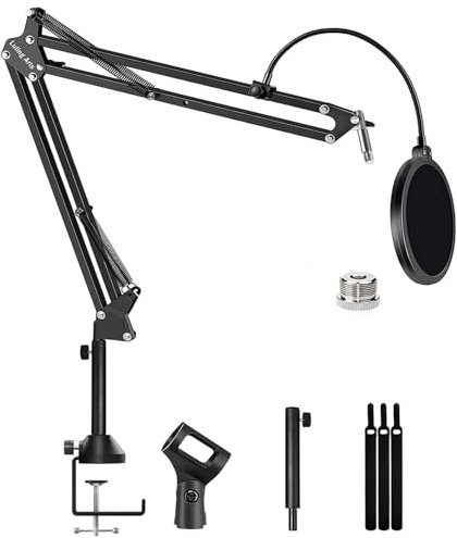 QuadCast Mikrofonarm, Overhead-Galgenarm, Mikrofonständer, Schreibtischhalterung mit Adapter, Popfilter, hohes Profil für HyperX S Quadcast Blue Yeti Shure SM7B Rode Razer Seiren Mini SoloCast Elgato