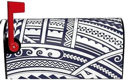 Blaue polynesische Maori-Stammes-Muster, magnetische Briefkastenabdeckung – dekorativer Briefkastenschild für den Außenbereich aus wasserdichtem Oxford-Gewebe