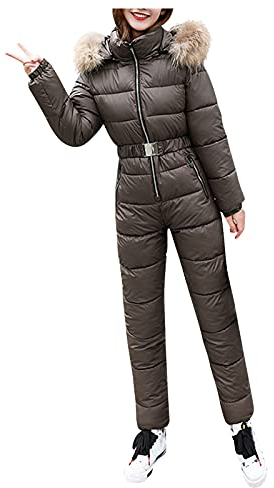 IQYU Schneeanzüge Für Damen Einteilig Warm Schneeoverall-Snowboardjacke Wasserdicht Skianzüge Ski-Overall Mit Kapuze Outdoor Skifahren Skibekleidung-Set Skisuit Winter Daunenjacke/Ski-Jumpsuit