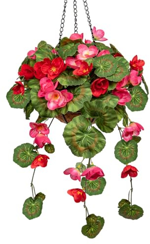 Briful Kunstblumen Wie Echt Geranie Hängende Pflanzen Künstliche Hängegeranie mit Hängeampel, Höhe 70 cm, Zimmerpflanze Busch Dekopflanze Grünpflanze