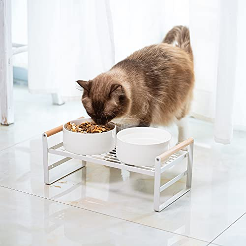 CEEFU Verstellbarer erhöhter Ständer aus Keramik für Katzen und Hunde | 2 x 567 g Keramik-Futternäpfe, verbesserte erhöhte Katzennäpfe mit 2 Keramiknäpfen