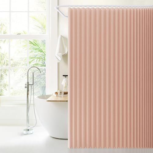 Jubilantex Faltbarer Leinen-Duschvorhang für Badezimmer, wasserdicht, 1 Panel mit 14 Metallösen und 1 Raffhalter für Hotel, 178 x 178 cm, Rosa