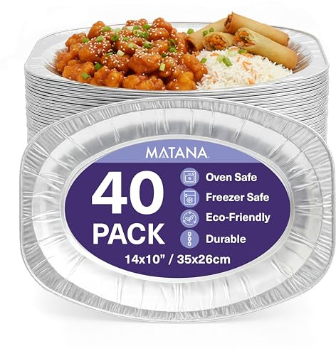MATANA 40 Einweg Alu Servierplatten Groß, 35x26cm – Servierplatten Einweg, Platten für Buffet, Party & Catering