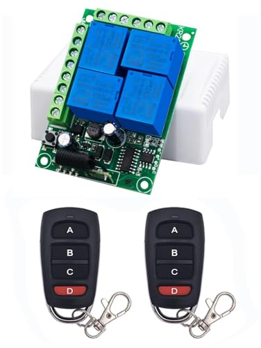 QIACHIP Funkfernbedienung Schalter AC 220V 230V 10A 4 Kanäle 433Mhz RF Relais Empfänger mit 2 Sendern für Motor Garagentor Licht Elektrische Vorhang DIY Drahtlose Fernbedienung