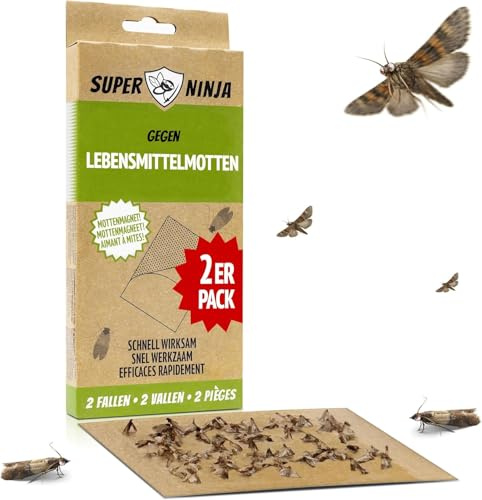 Super Ninja Lebensmittelmotten Falle – 2er Pack | Hochwirksame Mottenfalle Lebensmittel mit Pheromon-Lockstoff, für Küche, Vorratsschränke & Lebensmittellager