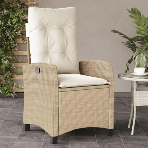 Tidyard Gartensessel mit Kissen Verstellbar Gartenstuhl Stuhl Garten Sessel Balkonstühle Terrassenstühle Balkonsessel Beige Poly Rattan