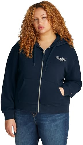 Tommy Hilfiger Donna Felpa con Cappuccio e Cerniera Script Zip in Cotone