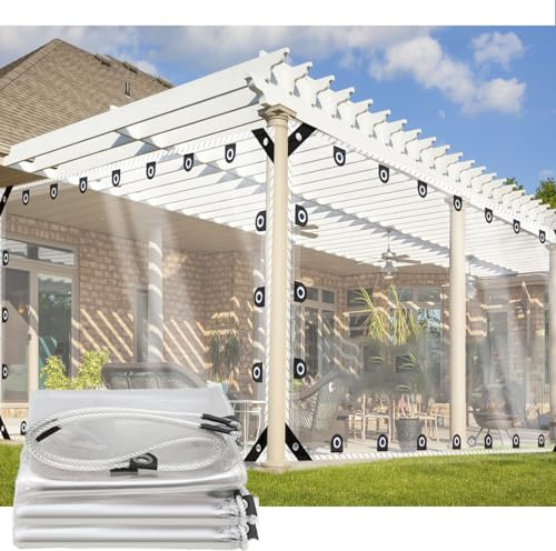 CAQXAQP Plane Transparent mit ösen 2mx2m,Abdeckplane Wasserdicht 0.5mm Wetterfest Faltbar Terrassenplane für Seitenteile Pavillon Gartenmobel Balkon LKW,Plane Nach Maß