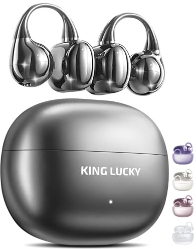 King Lucky Écouteurs à Clipser sans Fil Bluetooth 6.0 avec Micro, 50 Heures de Lecture, Suppression du Bruit, étanche, Confortable pour Les porteurs (Noir, Standard)