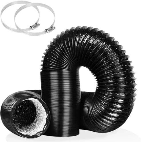 5m Aluminium PVC Ventilation Air Ducting with 2 Hose Clamps - Flexible Vent Hose Pipe for Extractor Fan, Hydroponics, 6in (150mm)