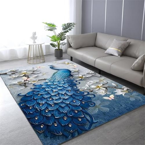 RUGMRZ Matte Für Das Schlafzimmer Teenager-Schlafzimmer Blauer Esszimmerteppich, Schlafzimmer, Rechteckiger Teppich, Pflegeleicht Zimmer Deko Modern 80X120Cm 2Ft 7.5''X3Ft 11.2''