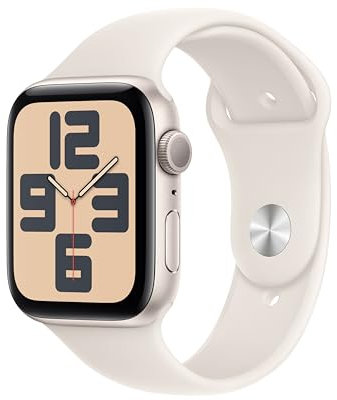 Apple Watch SE (2. Generation) GPS 44 mm Smartwatch mit Aluminiumgehäuse in Polarstern und Sportarmband in Polarstern (S/M). Fitness und Schlaftracker, Unfallerkennung, Herzfrequenzmesser