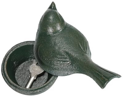 SUMTree Bird Cast Iron Key Hider Bird Key Box for Outside Vintage Decorative Key Hider Rock Key Safe Outdoor Animal Style Key Hider Outside for Keys Trinkets Outdoor Garden Decor, Antique Green