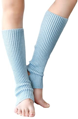 MZRAN Scaldamuscoli per donne e ragazze, per balletto, danza, con staffa, scaldamuscoli lavorati a maglia latina, calzini alti al ginocchio, blu cielo, M