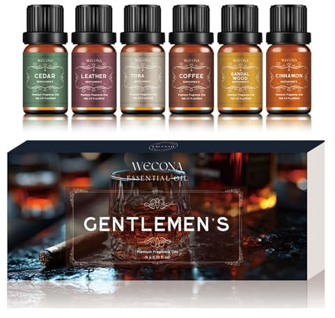 Men's Essential Oils Set for Diffusers for Home - 6x10ML Fragrance Oil with Leather, Sandalwood, Coffee, Cedarwood, Cinnamon & Amber Accord | Aromatherapy Oils for Candle Making, Soap & Gifts