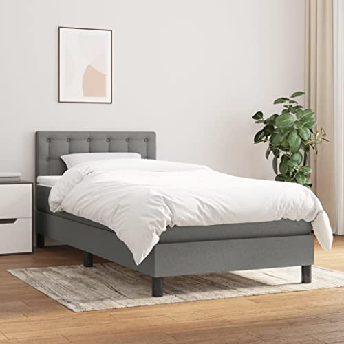 KOIECETA Boxspringbett mit Matratze Doppelbett Polsterbett Bettgestell Lattenrost Bett Bettrahmen Hotelbett Schlafzimmerbett Dunkelgrau 100x200 cm Stoff