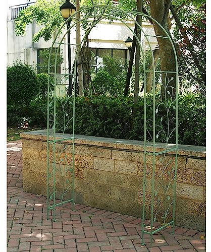 Marco de jardín resistente con picos de suelo, arco grande de metal para plantas trepadoras y verduras, decoración de arco verde vintage