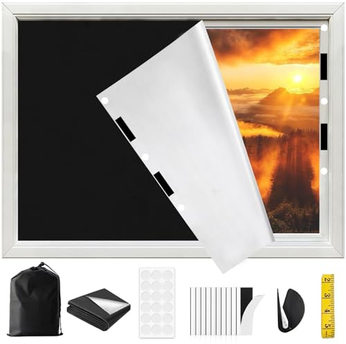 WEIWYLIE Fenster Verdunkelung, 3mx1.45m Verdunklungsrollo ohne Bohren, Verdunkelungsrollo Dachfenster Verdunkelung Sonnenschutz, Verdunklungsstoff Abnehmbar für Urlaub Innen Dachschräge Fenster