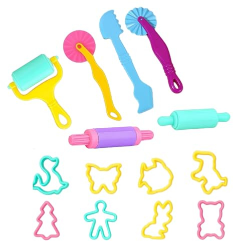 Winnsell 15Pcs Playdough Set, Random Color Clay Dough Tool Kit Creative Play Doh Tools Kit with Cutters Rollers Moulds and 8 Animal Molds Plastic DIY Clay Dough Set for Kids Adult