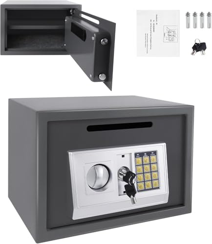 16L Security Box Electronic Digital Steel Safe Home Office Money Cash Safety Box With 2 Keys, Idea For Money Document Jewelry Passport, 35 X 25 X 25 CM, Grey