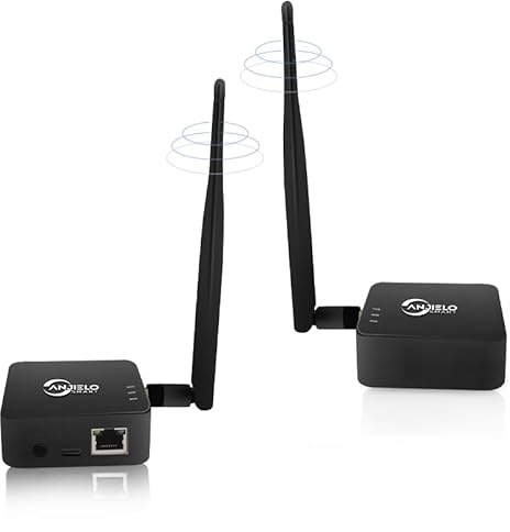 Drahtlose Bridge, 2,4 GHz Punkt-zu-Punkt Outdoor-WiFi-Bridge (1 km Reichweite) – Ideal für PtP/PtMP-Verbindungen mit Hochgewinn-Antenne, Type-C-Adapter, 2 x RJ45-Ethernet-Ports (2er-Pack) (Schwarz)