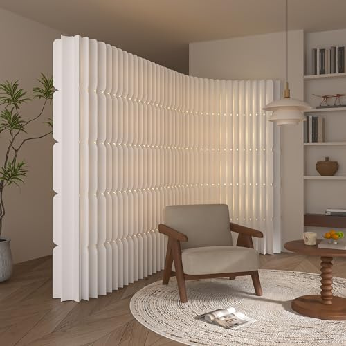Faltbarer Paravent Raumteiler Trennwand aus Papier Sichtschutz Stellwand Raumtrenner für Wohnzimmer Schlafzimmer Teezimmer, Weiß (B500 x H220 cm)