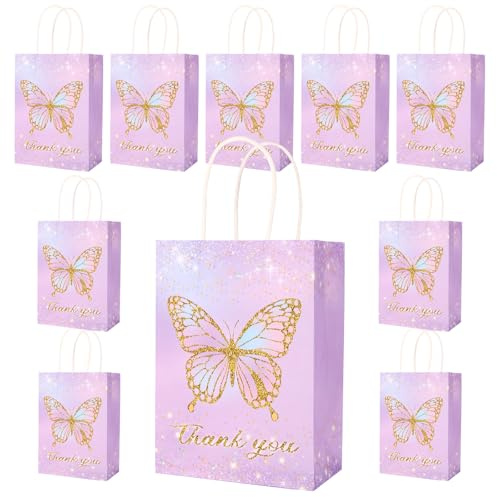10 Stück Schmetterling Geschenktüten – Bunte Papiertüten mit Henkel für Kindergeburtstag, Mädchen Party Taschen, Gastgeschenke Tüten für Mitgebsel & Deko NPZ-Butterfly-10P