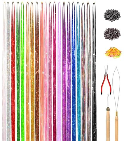 Feenhaar-Lametta-Set, glitzerndes Haar-Lametta-Set, Glitzer-Cosplay-Zubehör mit Werkzeugen für Rollenspiele, Hochzeiten, Themenpartys, Weihnachten, Neujahr, Halloween, Geburtstage